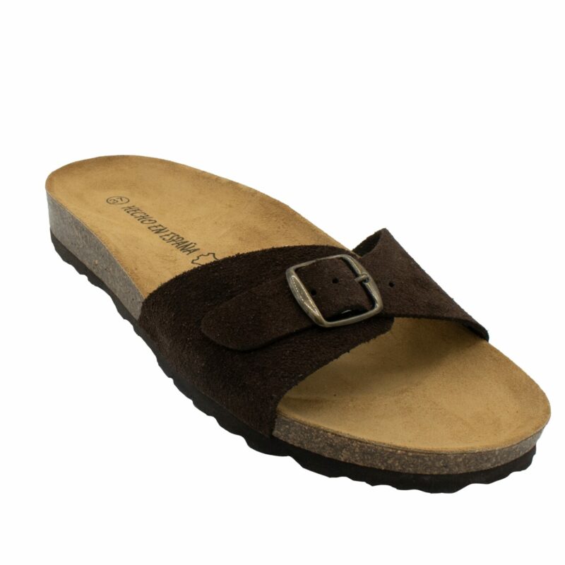 Sandalia Bio Marrón de Piel Serraje con Hebilla 39-51906